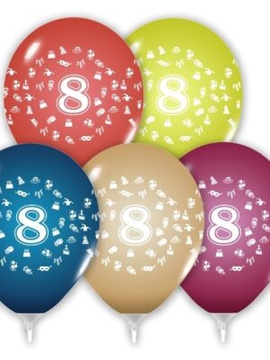 Balóny 30 cm s číslom 8 - 5 ks