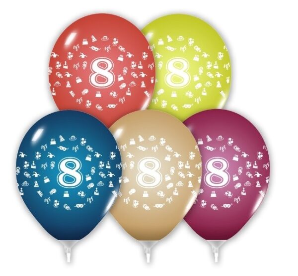 Balóny 30 cm s číslom 8 - 5 ks