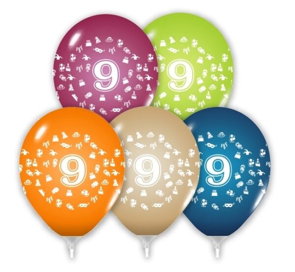 Balóny 30 cm s číslom 9 - 5 ks