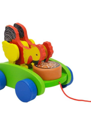 Drevené auto sliepky - hračka na ťahanie