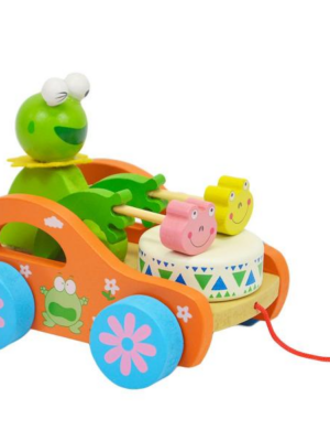 Drevené auto žabka - hračka na ťahanie