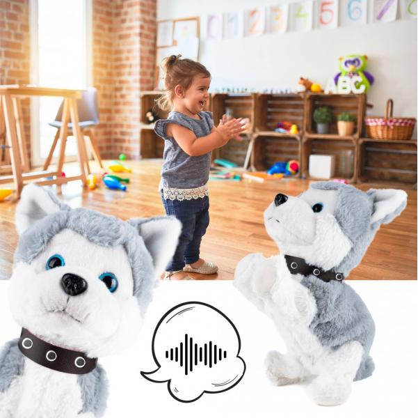 Interaktívny plyšový pes Husky ovládaný hlasom - akcia: reaguje na potlesk