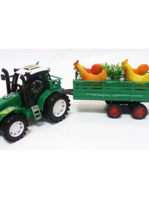 Traktor s vlečkou a sliepkami