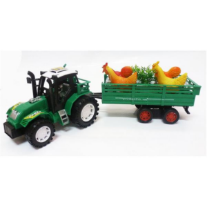 Traktor s vlečkou a sliepkami