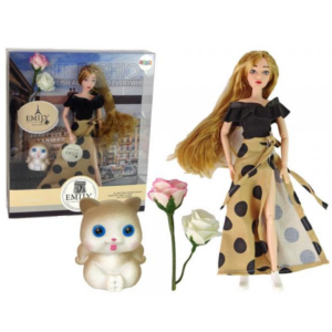 Bábika Emily s mačičkou a ružami