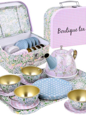 Kovová čajová súprava pre bábiky v kufríku
