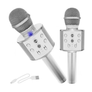 Bezdrôtový karaoke mikrofón strieborný