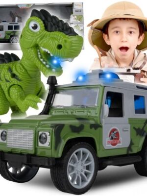 Terénne auto s prívesom a dinosaurom