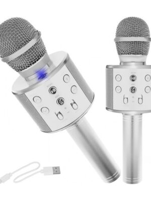 Bezdrôtový karaoke mikrofón strieborný - akcia: poškodená krabica