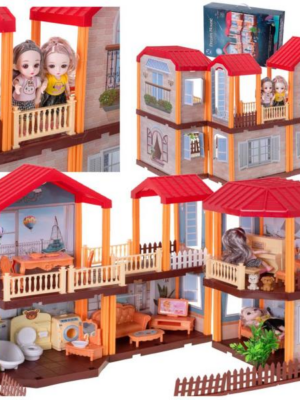 Domček pre bábiky s červenou strechou a osvetlením